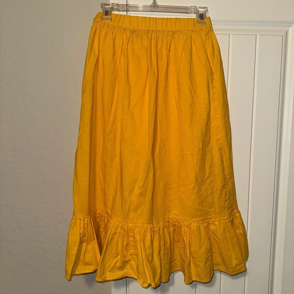 ASOS Ruffled Midi Skirt Golden‎ Yellow Woman's Size 4 Cotton Spring Summer Beach - Picture 2 of 7
